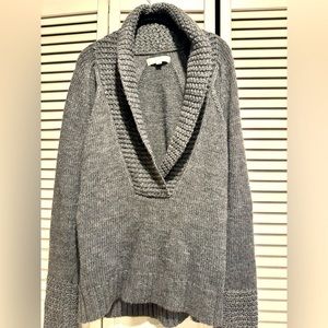 Ann Taylor Loft Chunky Knit V-Neck shawl collar alpaca blend wool gray sweater